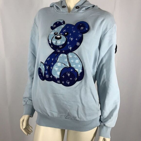 Avenue George V Paris Pullover Hoodie Size XXL Blue Embroidered Bear SEE DESC - Picture 2 of 16